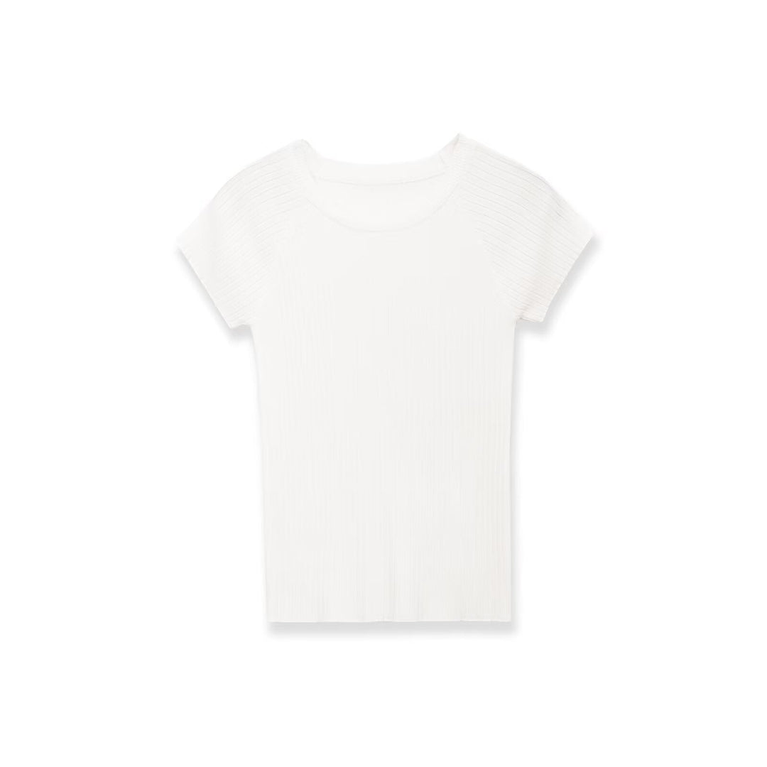 Damen figurbetontes Ripp-T-Shirt mit kurzen Ärmeln