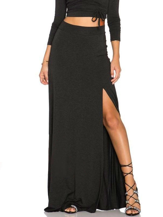 Damen Eleganter Maxi-Rock mit hohem Schlitz und elastischem Bund