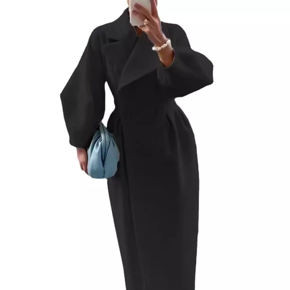 Damen nan taillierter Doppelreihiger Trenchcoat mit weitem Ärmel und hohem Beinschlitz Shop Nory