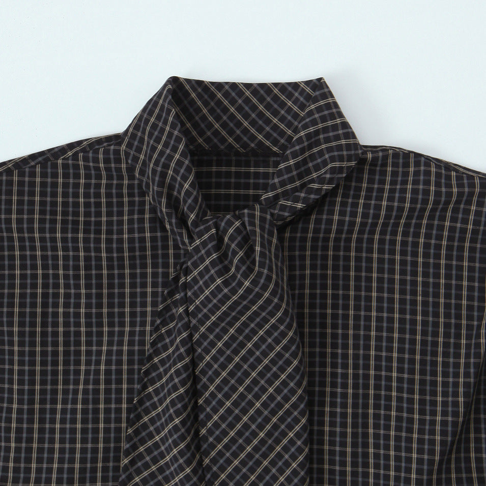 Damen Kariertes Blusenshirt mit Schluppe und weiter Passform Shop Nory