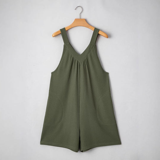 Damen Ärmelloser Waffel-Shorts-Overall mit V‑Ausschnitt und Eingrifftaschen Shop Nory