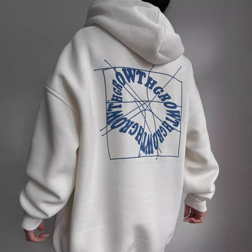 Damen Oversize Kapuzenpullover mit Grafikprint auf dem Rücken Shop Nory