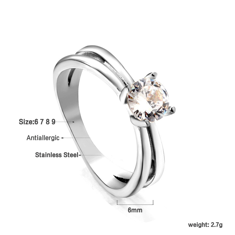 Damen Ring mit brillantem Zirkonia und eleganter Edelstahlfassung Shop Nory