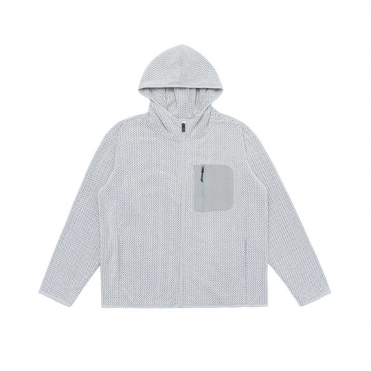 Unisex Kapuzen-Fleecejacke mit durchgehendem Reißverschluss, Strukturstrick und Brust-Reißverschlusstasche Shop Nory