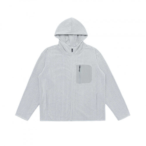 Unisex Kapuzen-Fleecejacke mit durchgehendem Reißverschluss, Strukturstrick und Brust-Reißverschlusstasche Shop Nory