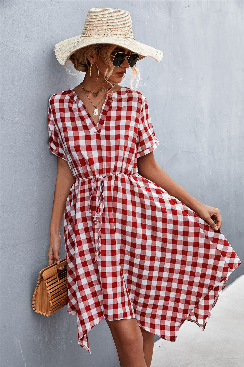 Damen Midikleid mit modernen Karomuster Shopnory