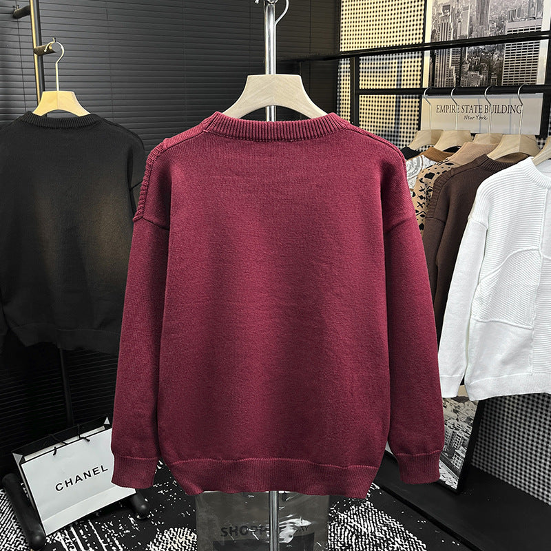 Herren Strukturierter Patchwork-Strickpullover mit Rundhals und gerippten Einsätzen Shop Nory