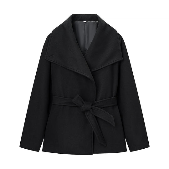 Damen Kurzer Wollmix-Mantel mit weitem Schalkragen und Taillengürtel Shop Nory