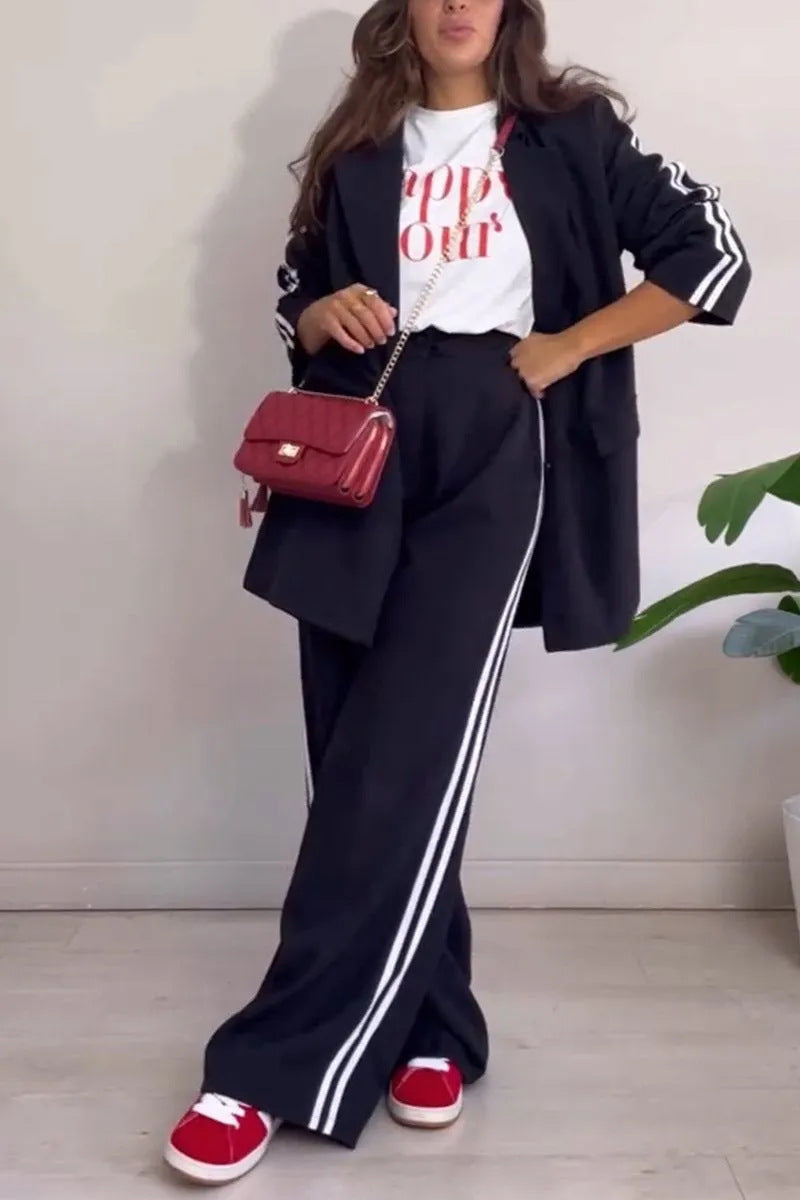 Damen elegantes Blazer-Set mit sportlichen Akzenten und weitem Schnitt Shopnory