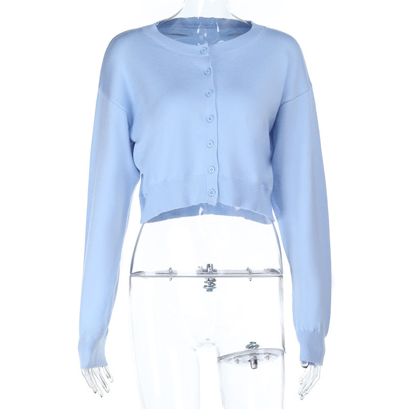 Damen Cropped-Cardigan aus Feinstrick mit langem Ärmel und geripptem Saum Shop Nory