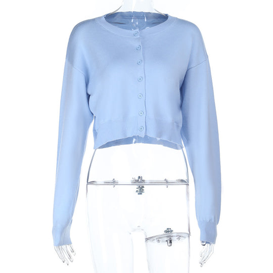 Damen Cropped-Cardigan aus Feinstrick mit langem Ärmel und geripptem Saum Shop Nory
