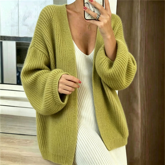 Damen Oversize-Cardigan aus grobem Rippstrick mit Ballonärmeln Shop Nory