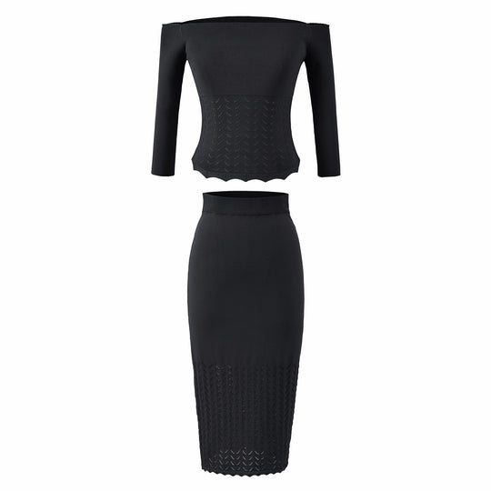 Damen Zweiteiliges Strick‑Set mit Carmenausschnitt und figurbetontem Bleistiftrock Shop Nory
