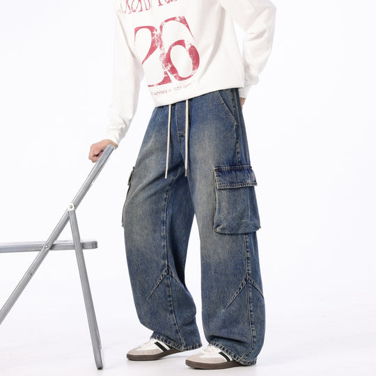 Herren Weite Cargo-Denimhose mit Tunnelzug, Used‑Waschung und Oversize‑Passform Shop Nory