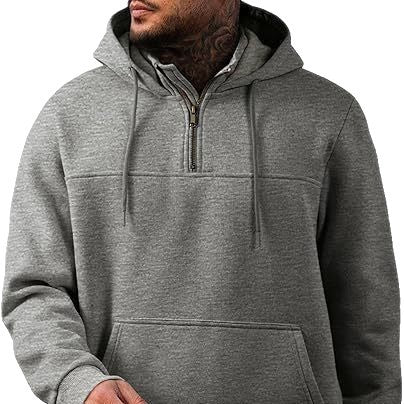 Herren Kapuzenpullover mit halbem Reißverschluss, Kängurutasche und gerippten Bündchen Shop Nory
