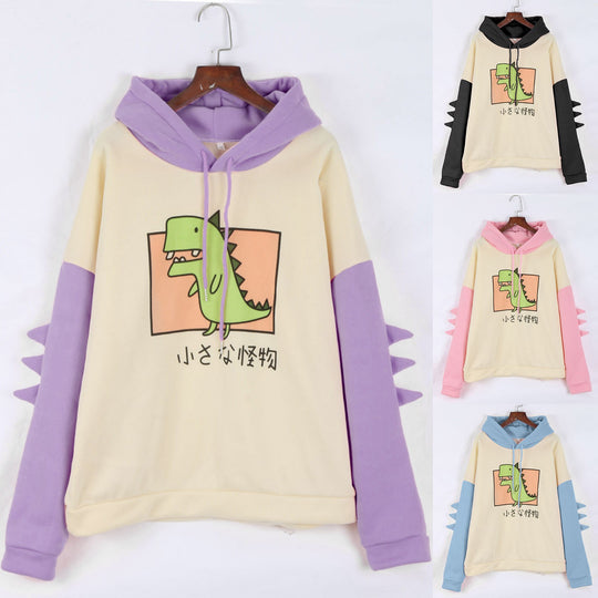 Damen nan Kapuzenpullover mit niedlichem Dinosaurierprint, kuscheligem Innenfutter und dreidimensionalen Ärmeldetails Shop Nory
