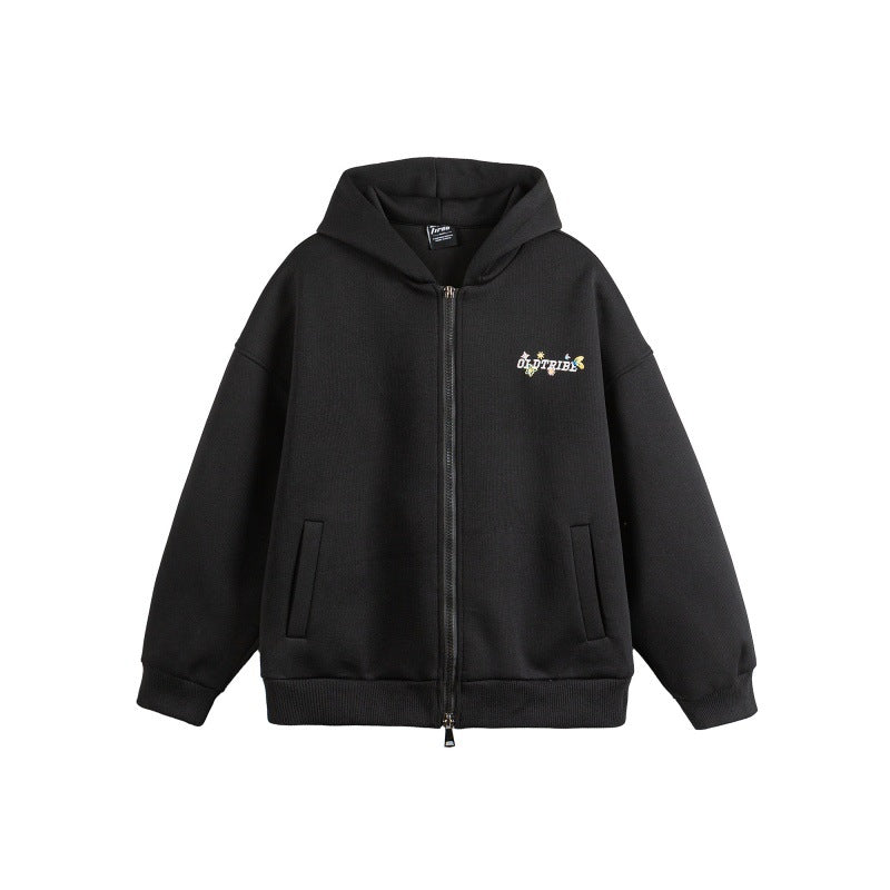 Unisex Kapuzen‑Zipjacke aus strukturierter Waffelqualität im Boxy‑Cut mit Zwei‑Wege‑Reißverschluss Shop Nory