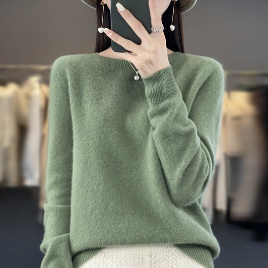 Damen Lockerer Feinstrick-Pullover mit Rundhalsausschnitt und flauschiger Angora-Optik Shop Nory