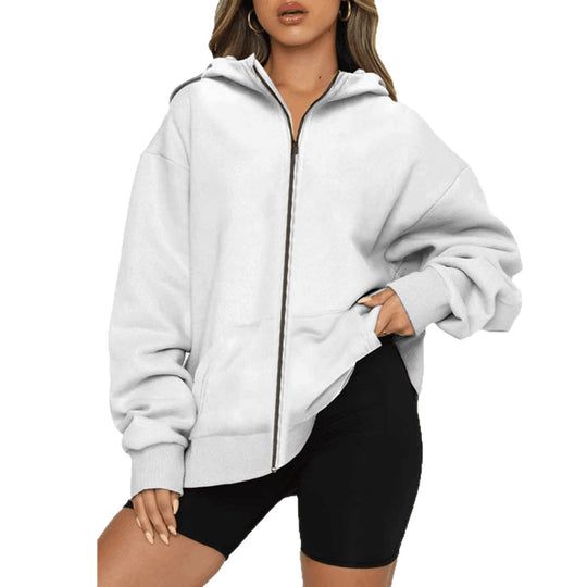 Damen nan leichte Zip-Kapuzenjacke im Relaxed-Fit mit Kängurutasche und gerippten Bündchen Shop Nory