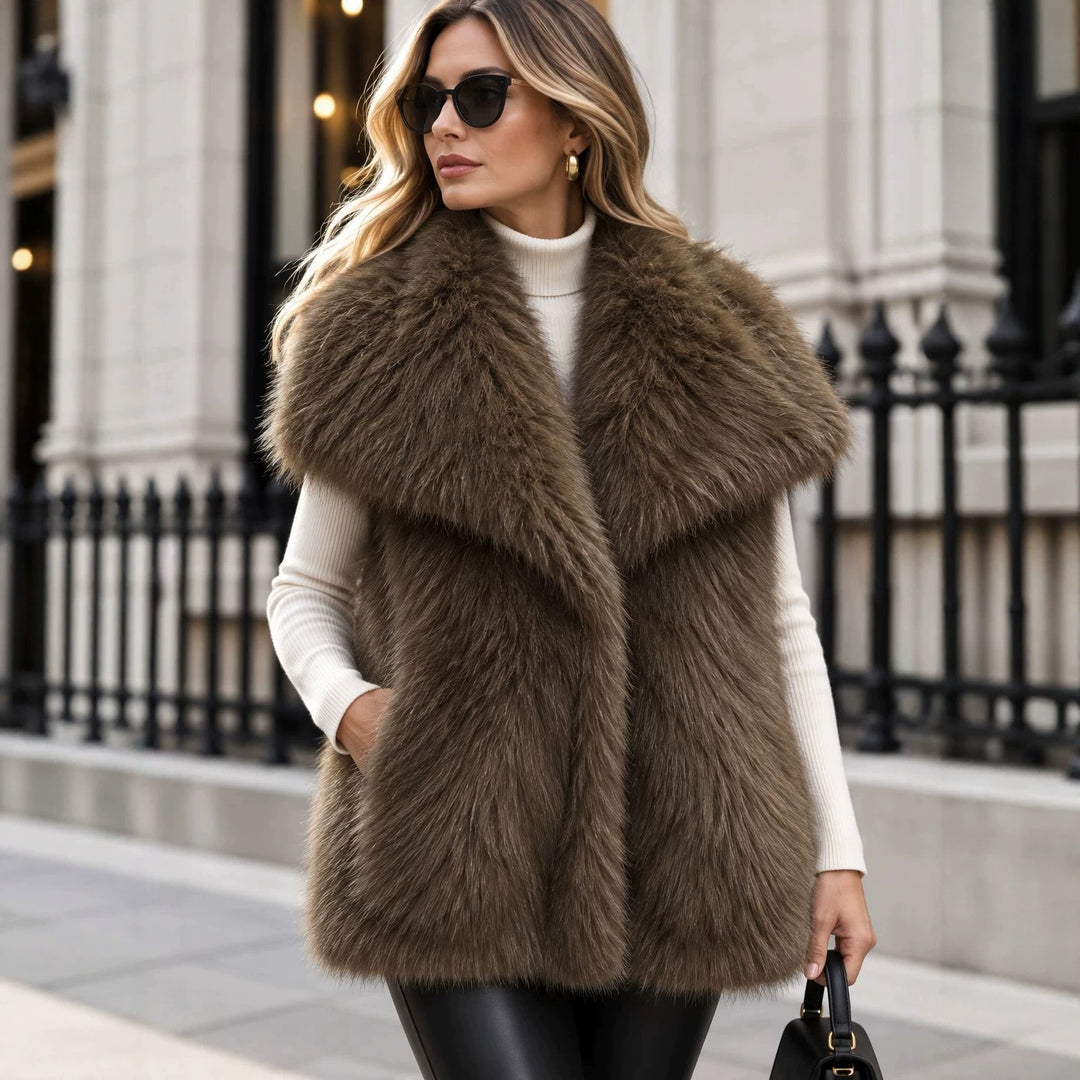 Damen Ärmellose Luxus‑Faux‑Fur‑Weste mit extraweichem Langflor und übergroßem Schalkragen Shop Nory