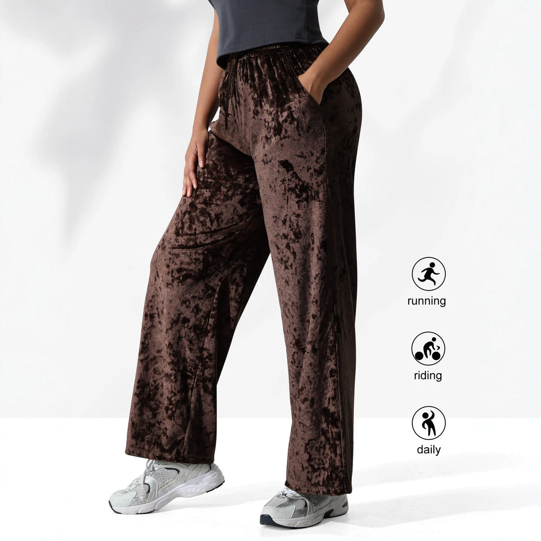 Damen Velours-Hose mit weitem Bein, Tunnelzug und Eingrifftaschen Shopy Nory