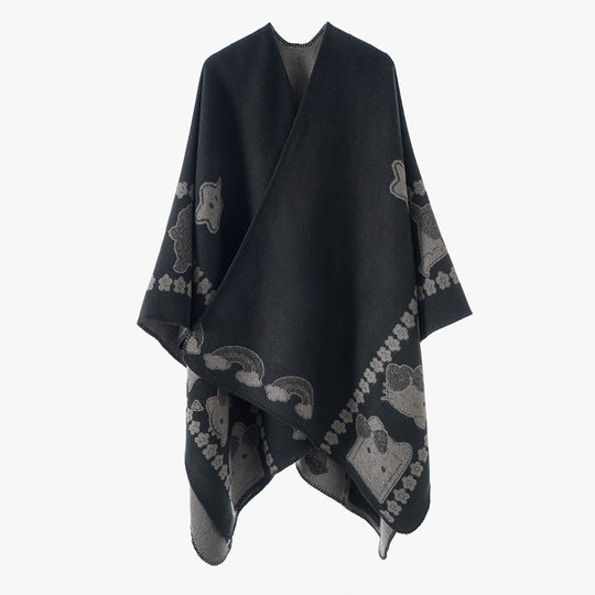 Damen Oversize-Poncho mit Jacquard‑Tiermotiv und asymmetrischem Zipfelsaum Shop Nory