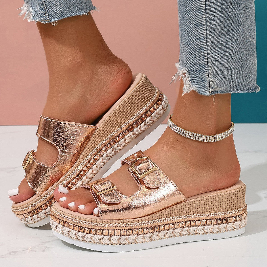 Damen Wedge-Sandaletten mit modischem Glitzer-Riemen und ergonomischem Fußbett Shopnory