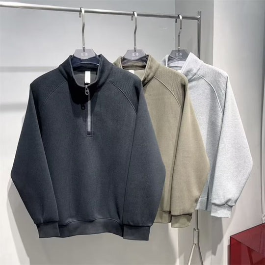 Herren Gerippter Half-Zip-Sweatpullover mit Stehkragen aus Baumwollmischung Shop Nory