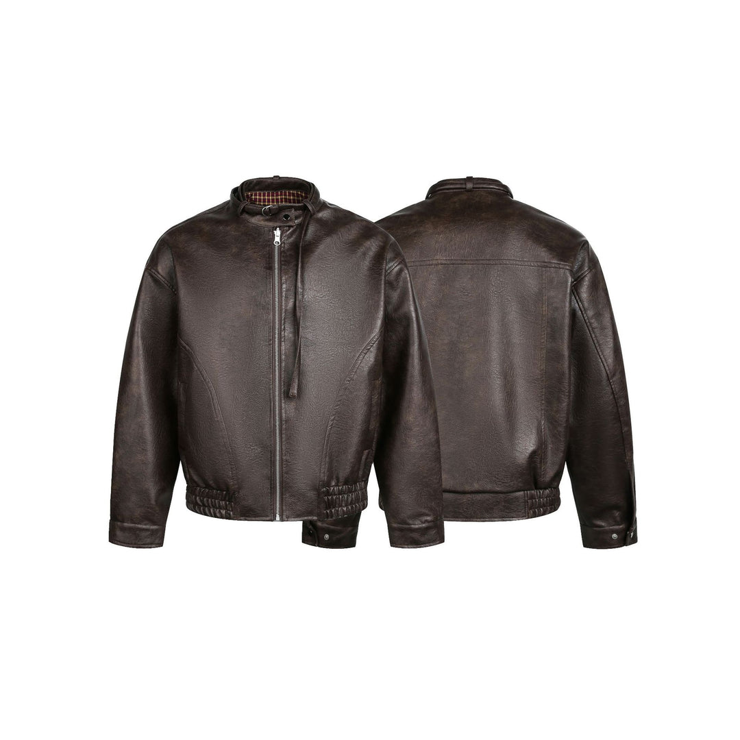 Herren Lederblouson im Pilotenstil mit Schnallenkragen und gerafftem Bund Shop Nory