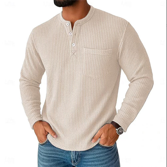 Herren Langarm Henley mit Waffelstruktur und Brusttasche thermisches Langarmshirt Shop Nory