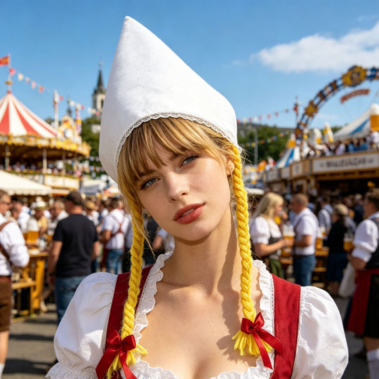 Damen nan traditionelle Trachtenhaube aus Baumwollvelours mit feinem Spitzenrand für Dirndl Shop Nory