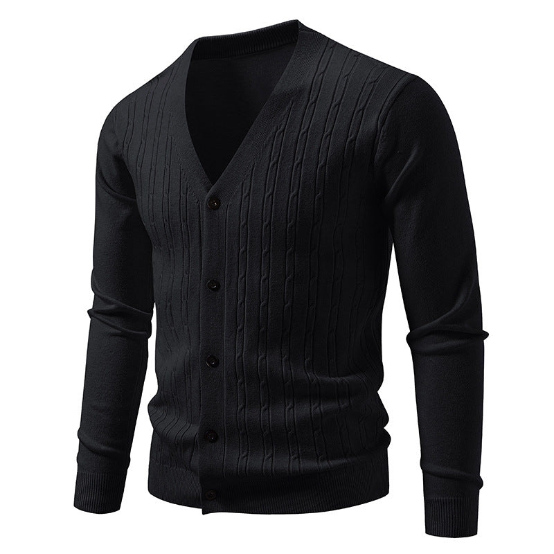 Herren Feinstrick-Cardigan mit tiefem V-Ausschnitt schmaler Passform und vertikalem Zopfstrick Shop Nory