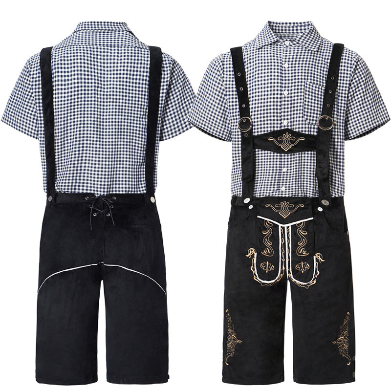 Herren nan traditionelle kurze Trachtenlederhose mit aufwendiger Stickerei und verstellbaren Trägern Shop Nory