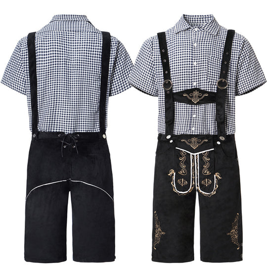 Herren nan traditionelle kurze Trachtenlederhose mit aufwendiger Stickerei und verstellbaren Trägern Shop Nory