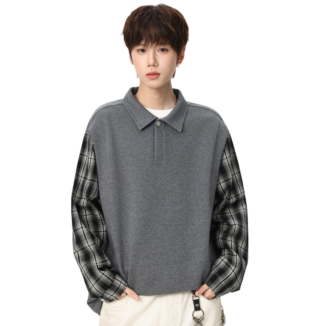 Unisex Oversize-Pullover mit Polokragen und karierter Ärmelkonstruktion Shop Nory