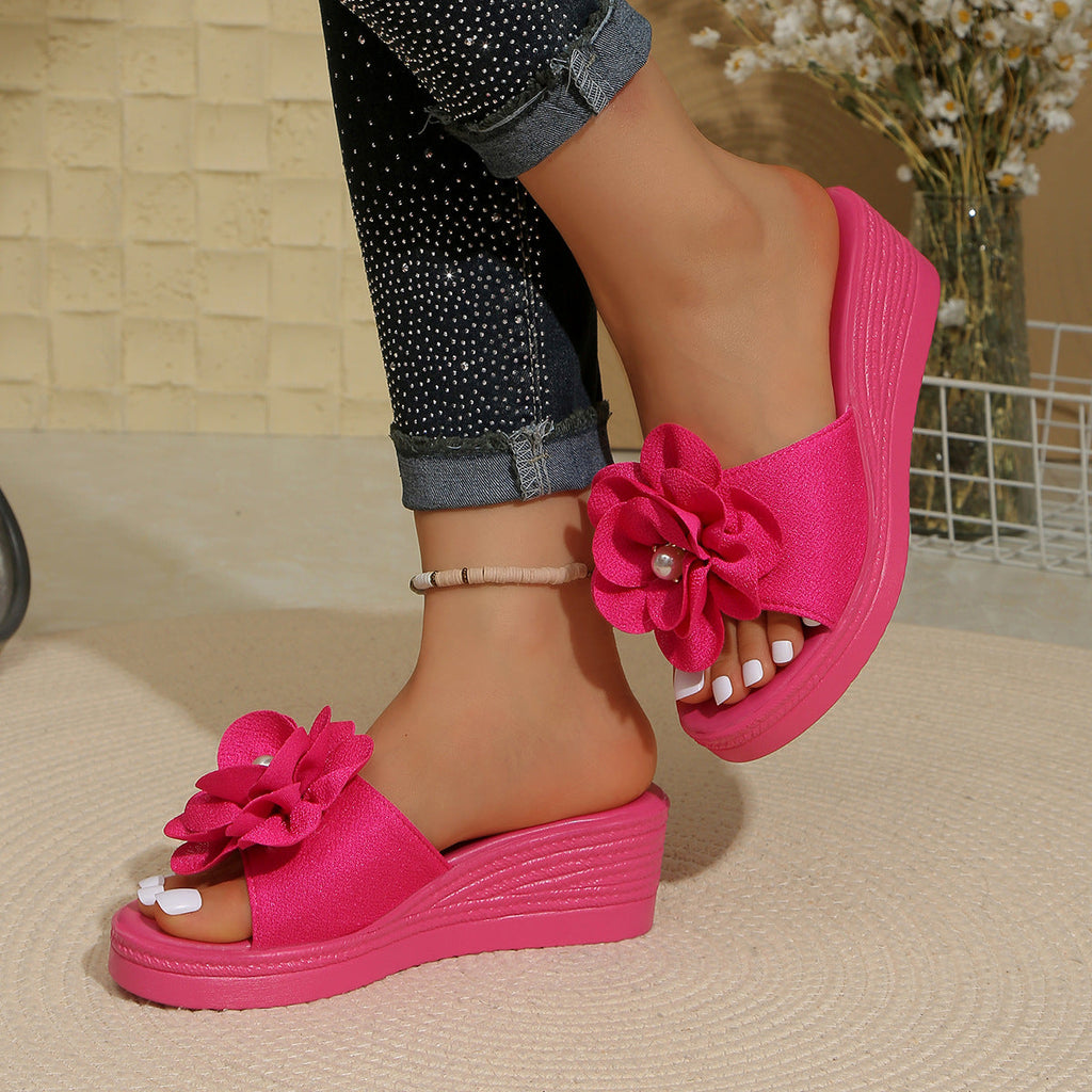 Damen Wedge-Pantoletten mit blütenförmigem Design und bequemer Sohle Shopnory
