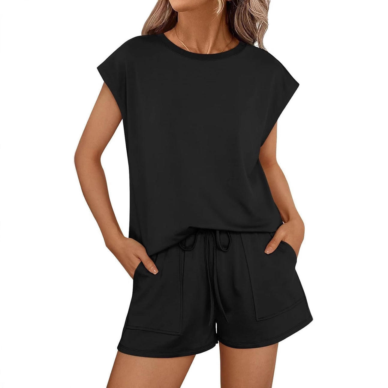 Damen lässiges Zweiteiliges Set mit weitem Oberteil und Shorts