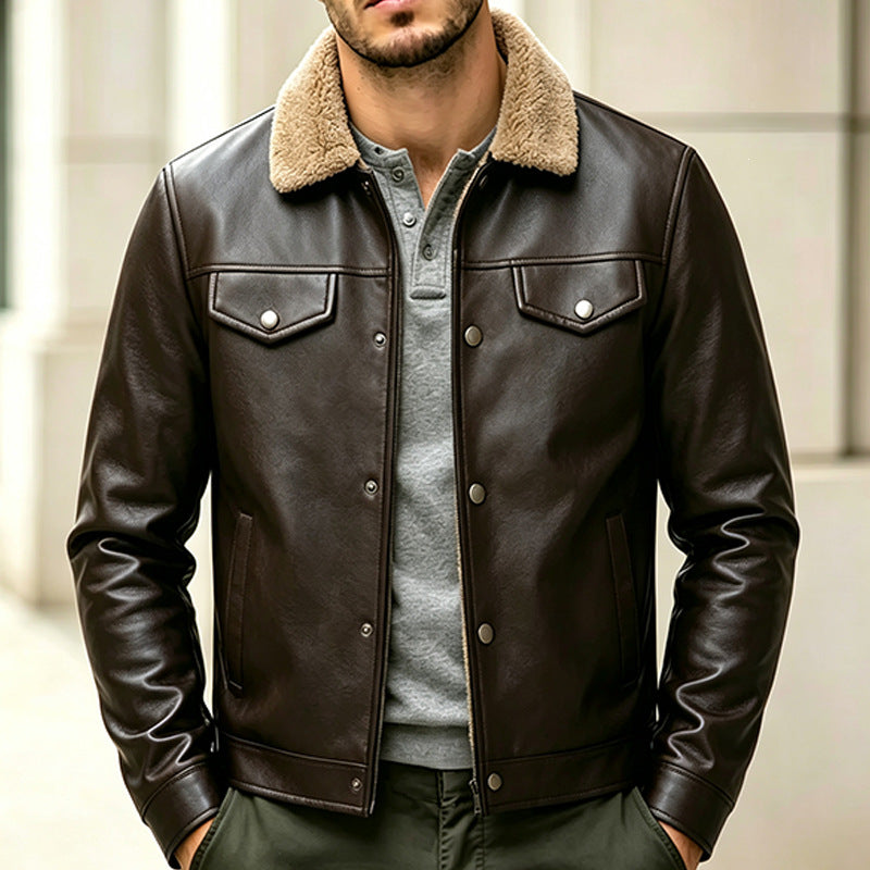 Herren Kunstlederjacke mit Teddykragen Shop Nory