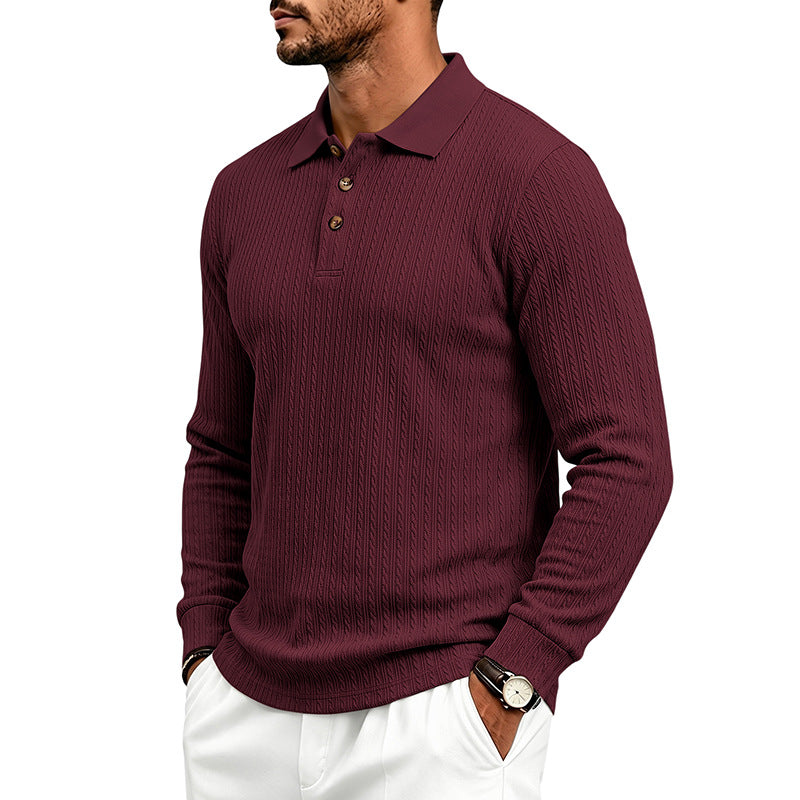 Herren Strukturiertes Langarm-Polo aus Feinstrick mit Zopfmuster und Knopfleiste Shop Nory