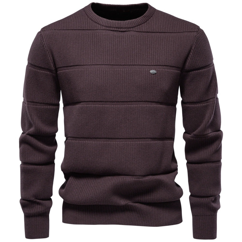 Herren Gestrickter Rundhals-Pullover mit Stepp-Optik und Rippbündchen Shop Nory