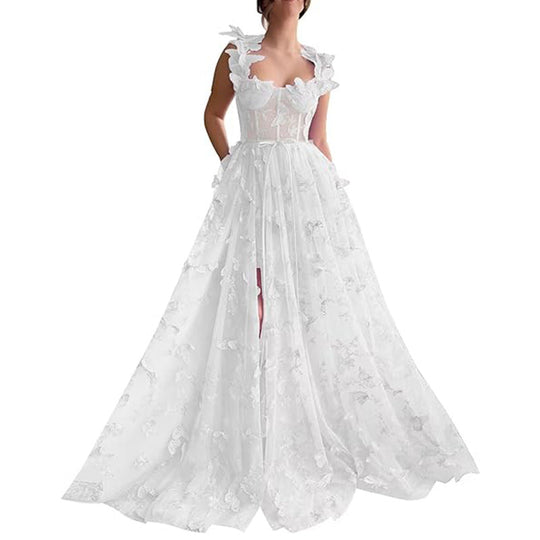 Damen Elegantes Maxikleid mit floralem Spitzenbesatz und transparenter Hülle
