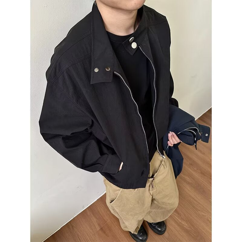 Herren Oversize-Bomberjacke mit Stehkragen und kurzem Reißverschluss Shop Nory