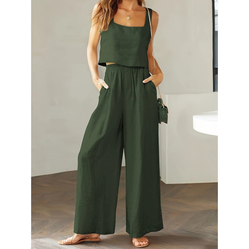 Damen lässiger Jumpsuit mit weitem Bein und praktischen Taschen Shopnory