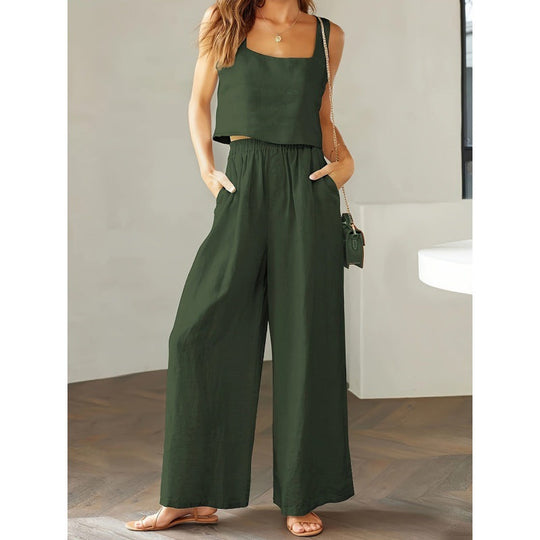 Damen lässiger Jumpsuit mit weitem Bein und praktischen Taschen Shopnory