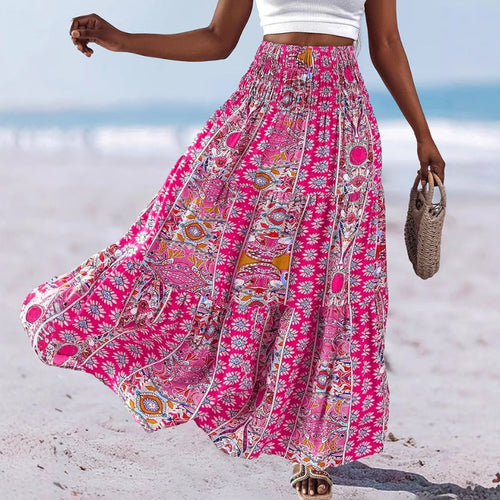 Damen Sommerlicher Maxirock mit floralen Mustern und voluminösem Saum Shopnory