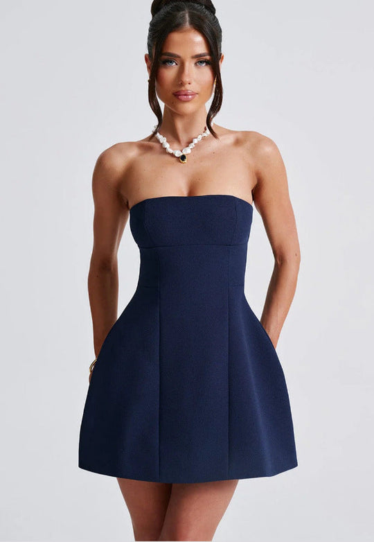 Damen Trägerloses Cocktailkleid im eleganten A-Linien-Schnitt mit versteckten Taschen