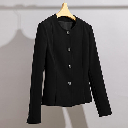 Damen Kurzblazer mit Rundhalsausschnitt und tonalen Ziernähten Shop Nory