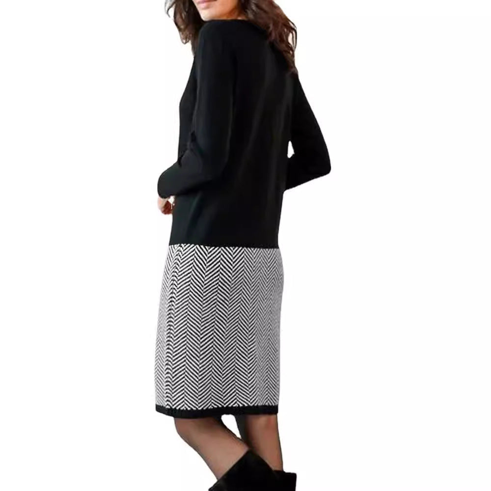 Elegantes Damen Strickkleid mit Chevron-Muster für Alltag & Büro