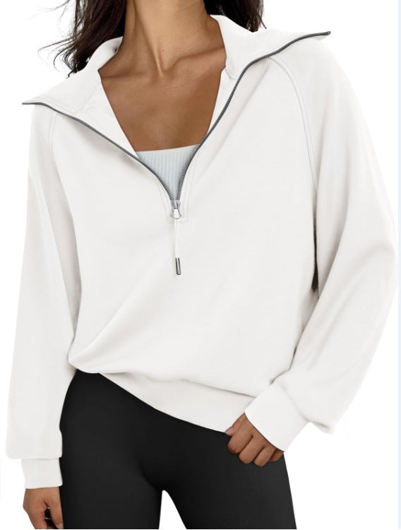 Damen lässiger Sweatpullover mit hohem Kragen und Reißverschluss