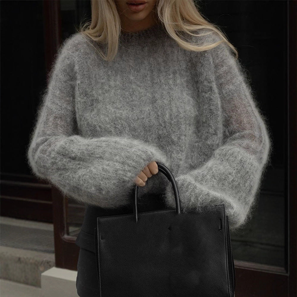 Damen Oversize-Mohairpullover mit voluminösen Ballonärmeln und Feinstrickkragen Shop Nory